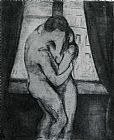 The Farewell Kiss Paintings - The Kiss 1895 by Edvard Munch